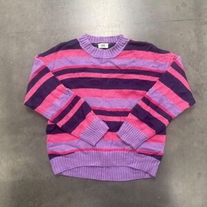 R898 Pink Purple Striped Knit Sweater Y2K Grunge Crewneck Medium
